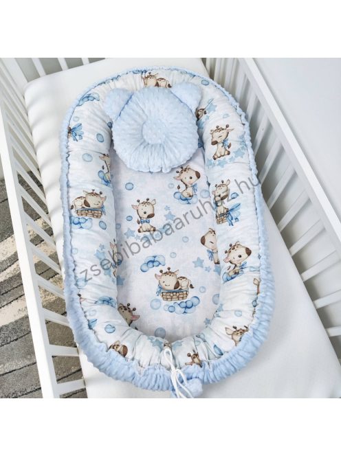 Deluxe Baby babaágynemű garnitúra Extra párnás rácsvédővel - Dreamland Collection - világoskék bébi zsiráf