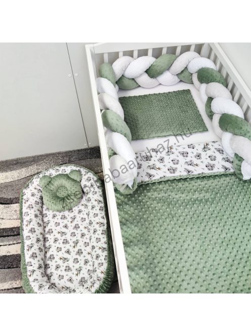 Deluxe Baby babaágynemű garnitúra babafészekkel - 5 részes - sötét zsályazöld - koalák II.