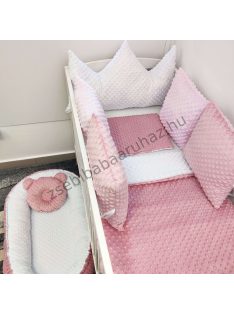   Deluxe Baby Minky babaágynemű garnitúra babafészekkel, koronapárnás rácsvédővel - fehér - mályvarózsa - világos rózsaszín