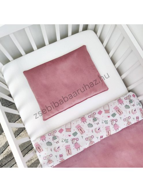Deluxe Baby 2 részes babaágynemű garnitúra - takaró + párna - mályva bársony - egérkék