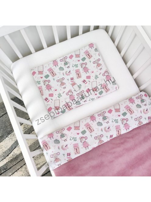 Deluxe Baby 2 részes babaágynemű garnitúra - takaró + párna - mályva bársony - egérkék