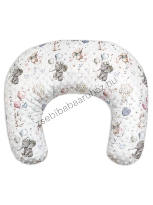 Deluxe Baby Comfort szoptatóspárna - Minky - mogyoró - elefántok léggömbökkel