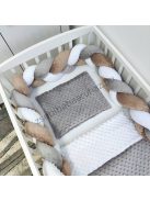 Deluxe Baby 3 részes Minky babaágynemű garnitúra - takaró + párna + fonott rácsvédő - grafit - fehér - cappuccino
