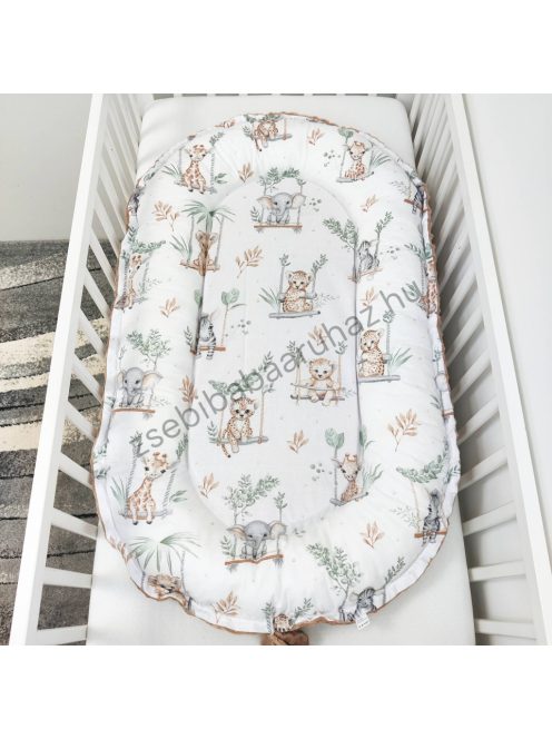 Deluxe Baby többfunkciós babafészek macipárnával - Minky cappuccino - szavanna kölykök
