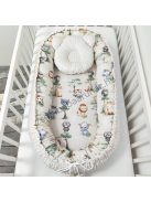 Deluxe Baby babaágynemű garnitúra babafészekkel - 5 részes - mogyoró - szafari kölykök