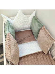   Deluxe Baby babaágynemű garnitúra koronapárnás rácsvédővel - fehér - cappuccino - sötét zsályazöld