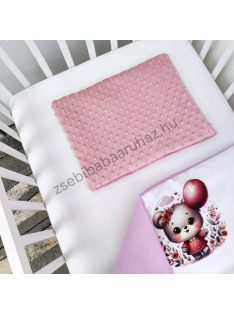   Deluxe Baby 2 részes babaágynemű garnitúra - takaró + párna - mályvarózsa - macilány léggömbbel