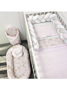   Deluxe Baby babaágynemű garnitúra babafészekkel - 6 részes - Világos rózsaszín - rózsaszín bébi erdei állatok