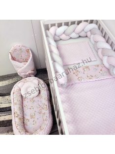   Deluxe Baby babaágynemű garnitúra babafészekkel - 6 részes - rózsaszín bébi erdei állatok