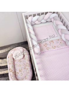   Deluxe Baby babaágynemű garnitúra babafészekkel - 6 részes - rózsaszín bébi erdei állatok