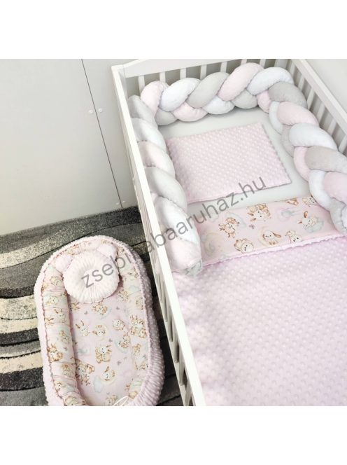 Deluxe Baby babaágynemű garnitúra babafészekkel - 6 részes - Világos rózsaszín - rózsaszín bébi erdei állatok