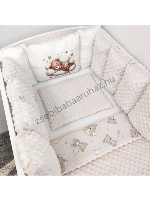 Deluxe Baby babaágynemű garnitúra Extra párnás rácsvédővel - Dreamland Collection - mogyoró alvó maci