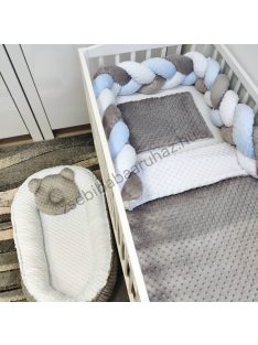   Deluxe Baby Minky babaágynemű garnitúra babafészekkel - 5 részes - grafit - fehér - világoskék