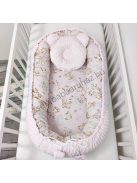 Deluxe Baby többfunkciós babafészek macipárnával - Minky világos rózsaszín - rózsaszín bébi erdei állatok