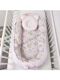   Deluxe Baby többfunkciós babafészek macipárnával - Minky világos rózsaszín - rózsaszín bébi erdei állatok