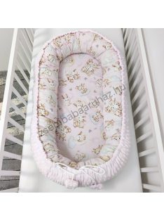   Deluxe Baby többfunkciós babafészek macipárnával - Minky világos rózsaszín - rózsaszín bébi erdei állatok