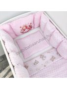 Deluxe Baby babaágynemű garnitúra Extra párnás rácsvédővel - Dreamland Collection - rózsaszín alvó maci