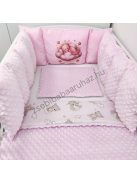 Deluxe Baby babaágynemű garnitúra Extra párnás rácsvédővel - Dreamland Collection - rózsaszín alvó maci