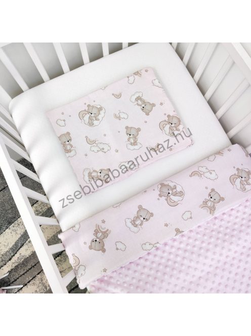 Deluxe Baby babaágynemű garnitúra Extra párnás rácsvédővel - Dreamland Collection - rózsaszín alvó maci