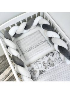   Deluxe Baby 3 részes babaágynemű garnitúra - takaró + párna + fonott rácsvédő - Szürke - Bébi szafari