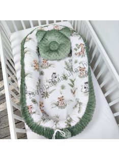   Deluxe Baby többfunkciós babafészek macipárnával - Minky sötét zsályazöld - szavanna