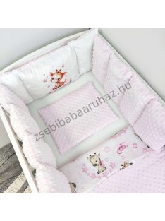   Babaágynemű rácsvédővel - Extra párnás - rózsaszín bébi zsiráf