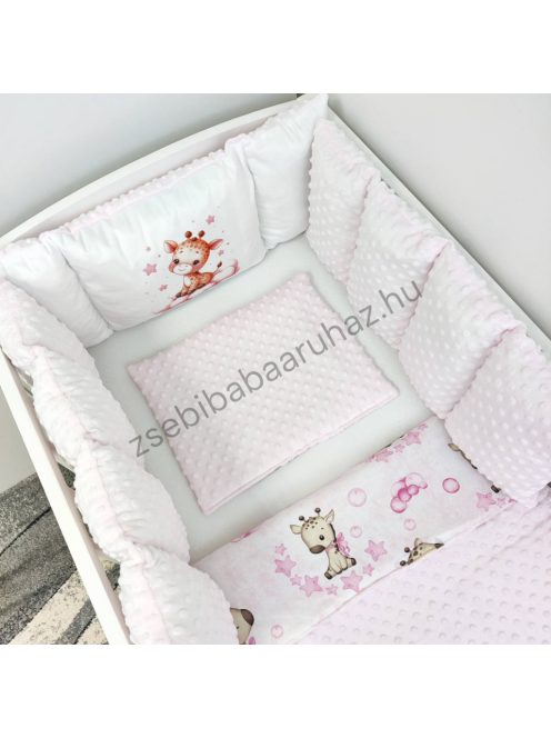 Deluxe Baby babaágynemű garnitúra Extra párnás rácsvédővel - Dreamland Collection - rózsaszín bébi zsiráf