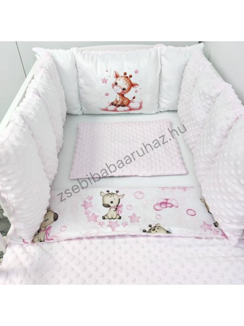 Deluxe Baby babaágynemű garnitúra Extra párnás rácsvédővel - Dreamland Collection - rózsaszín bébi zsiráf