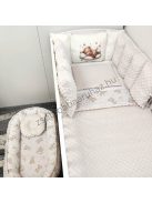 Deluxe Baby babaágynemű garnitúra babafészekkel, Extra párnás rácsvédővel - Dreamland Collection - mogyoró alvó maci