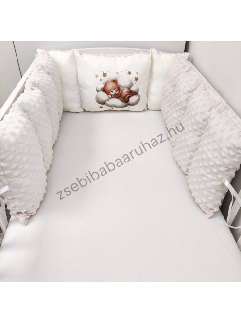 Deluxe Baby babaágynemű garnitúra babafészekkel, Extra párnás rácsvédővel - Dreamland Collection - mogyoró alvó maci