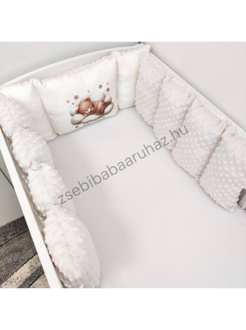 Deluxe Baby babaágynemű garnitúra babafészekkel, Extra párnás rácsvédővel - Dreamland Collection - mogyoró alvó maci