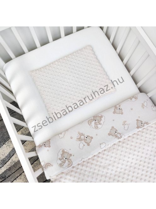 Deluxe Baby babaágynemű garnitúra babafészekkel, Extra párnás rácsvédővel - Dreamland Collection - mogyoró alvó maci
