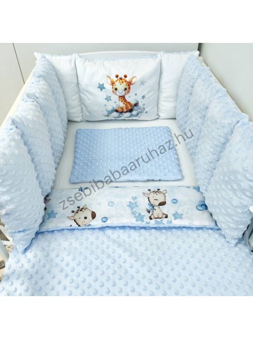 Deluxe Baby babaágynemű garnitúra Extra párnás rácsvédővel - Dreamland Collection - világoskék bébi zsiráf