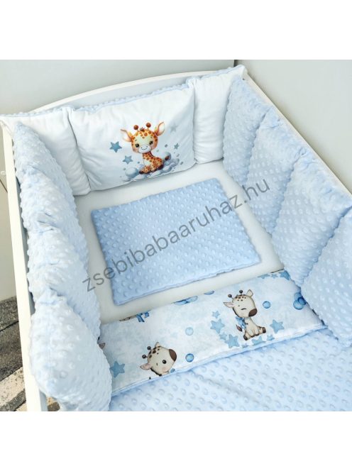 Deluxe Baby babaágynemű garnitúra Extra párnás rácsvédővel - Dreamland Collection - világoskék bébi zsiráf