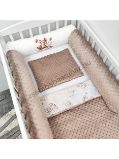   Deluxe Baby babaágynemű garnitúra hengerpárnás rácsvédővel - cappuccino - bébi erdei állatok