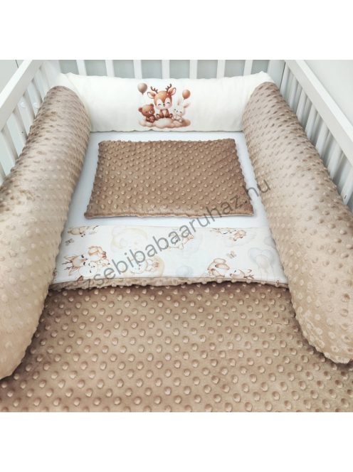 Deluxe Baby babaágynemű garnitúra hengerpárnás rácsvédővel - cappuccino - bébi erdei állatok