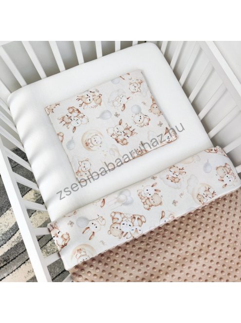 Deluxe Baby babaágynemű garnitúra hengerpárnás rácsvédővel - cappuccino - bébi erdei állatok