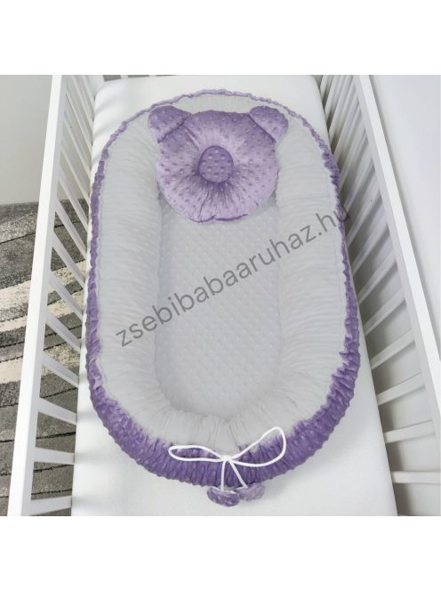 Deluxe Baby többfunkciós babafészek macipárnával - Minky orgona - szürke