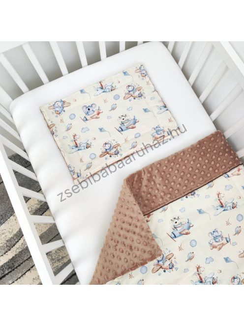 Harmony Baby 2 részes babaágynemű garnitúra - takaró + párna - Csoki - vanília repcsis állatok II.