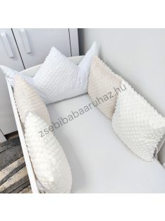   Deluxe Baby Minky párnás rácsvédő koronapárnával, 5 db-os - tricolor (fehér - mogyoró - vanília)