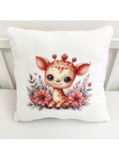   Deluxe Baby mintás párna 35*35 cm - mályva-fehér - cuki zsiráf virágokkal