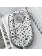Deluxe Baby többfunkciós babafészek macipárnával - Minky grafitszürke - pandák