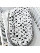 Deluxe Baby többfunkciós babafészek macipárnával - Minky grafitszürke - pandák