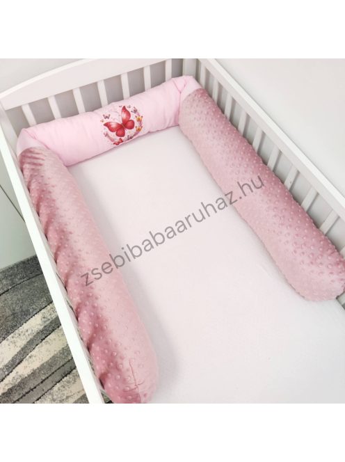 Deluxe Baby babaágynemű garnitúra babafészekkel, hengerpárnás rácsvédővel - mályvarózsa - rózsaszín pillangók