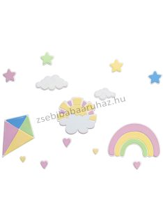   Falidekoráció - Szivárvány felhőkkel, napocskával,  szívecskékkel II. - 14 db-os szett - KIFUTÓ