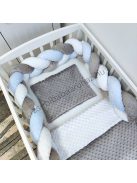 Deluxe Baby 3 részes Minky babaágynemű garnitúra - takaró + párna + fonott rácsvédő - grafit - fehér - világoskék