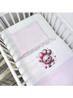  Babaágynemű - 3 részes - rózsaszín - maci léggömbökkel