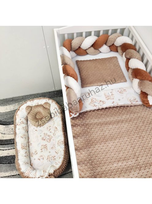 Deluxe Baby babaágynemű garnitúra babafészekkel - 5 részes - cappuccino - bébi erdei állatok