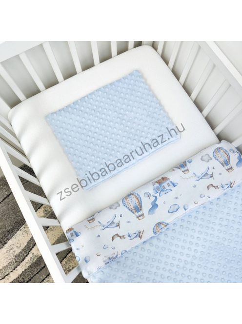 Deluxe Baby 2 részes babaágynemű garnitúra - takaró + párna - világoskék - hőlégballonok