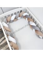 Deluxe Baby 3 részes babaágynemű garnitúra - takaró + párna + fonott rácsvédő - Cappuccino - felhőn alvó macikák III.